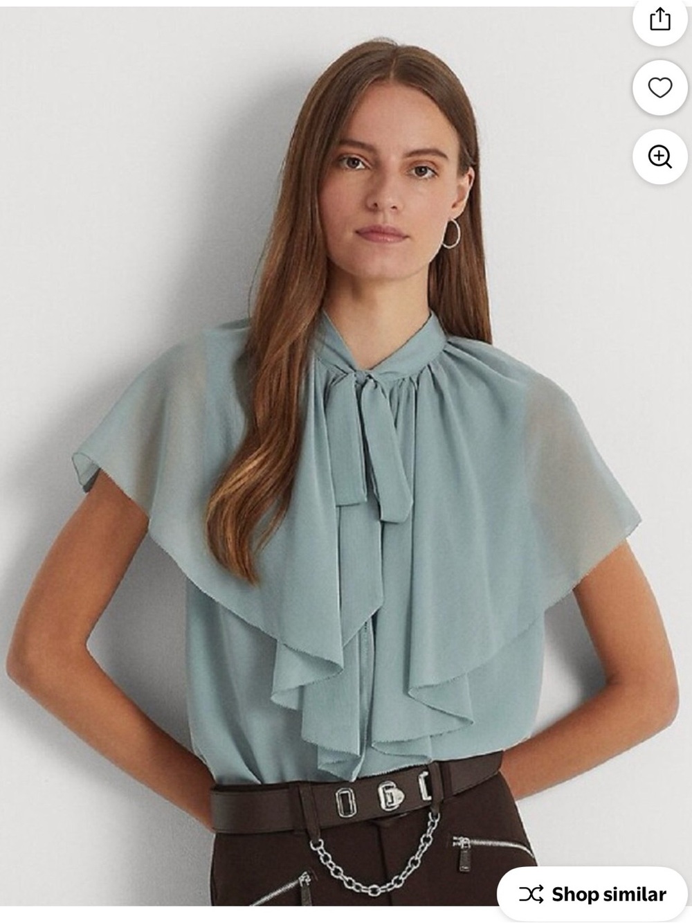 Ralph Lauren Sage Tie-Neck Ruffle Cape Blouse XL